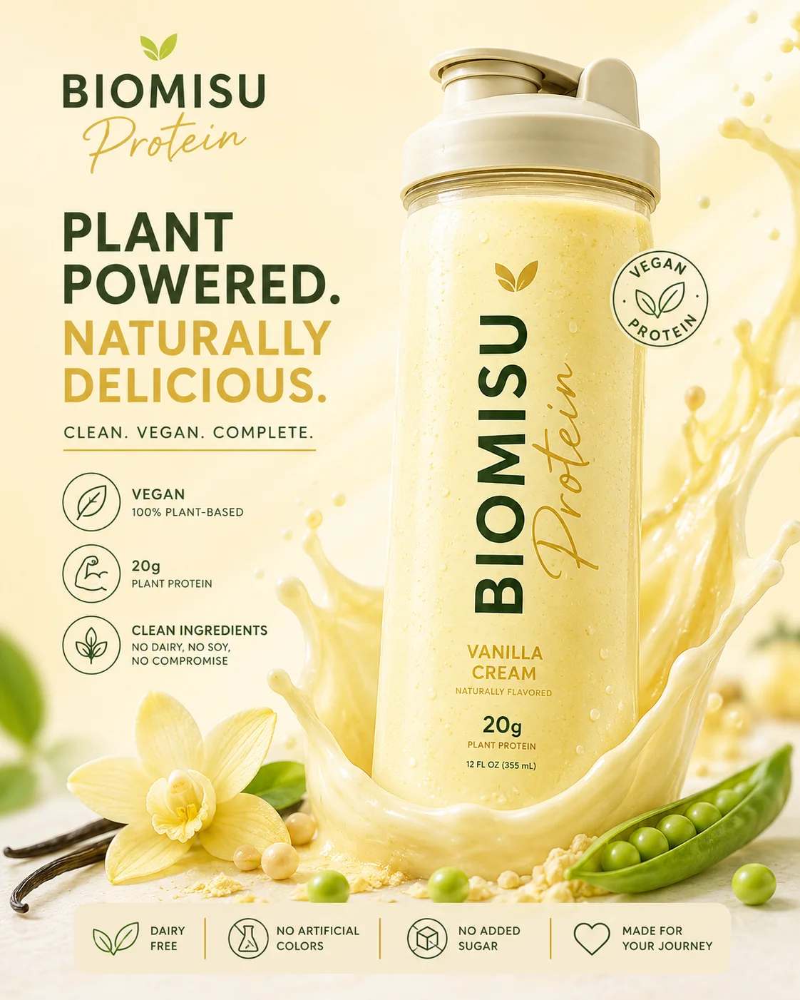 BIOMISU Proteinshake med norsk vanillin som vaniljesmak